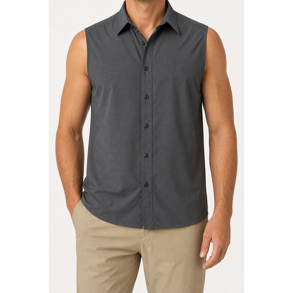 Willit Men Gray UPF 50 Sleeveless Technical Hiking Button Shirt Vest Size L